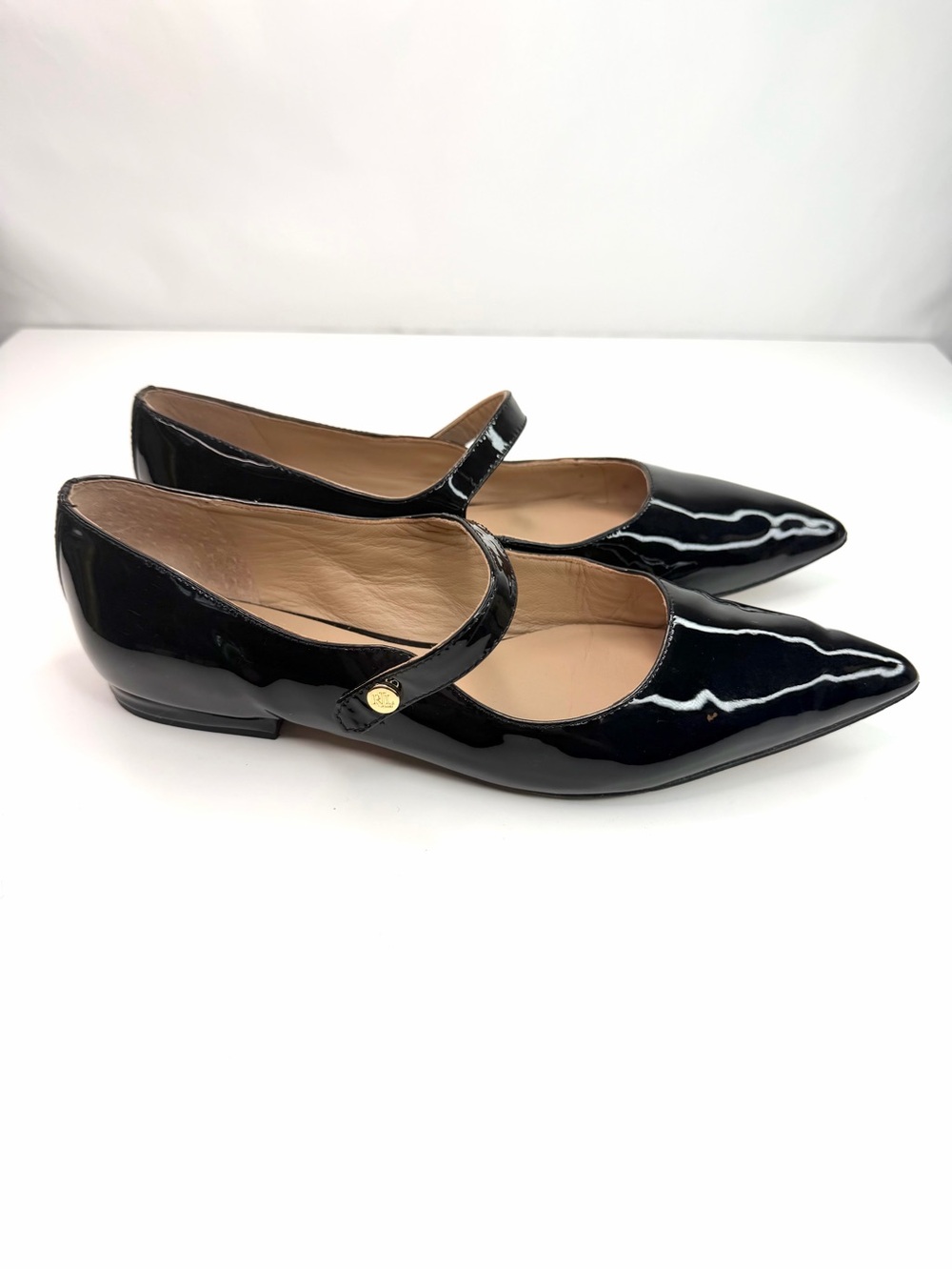 Lauren Ralph Lauren Black Patent Mary Jane Pointed-Toe Flats
